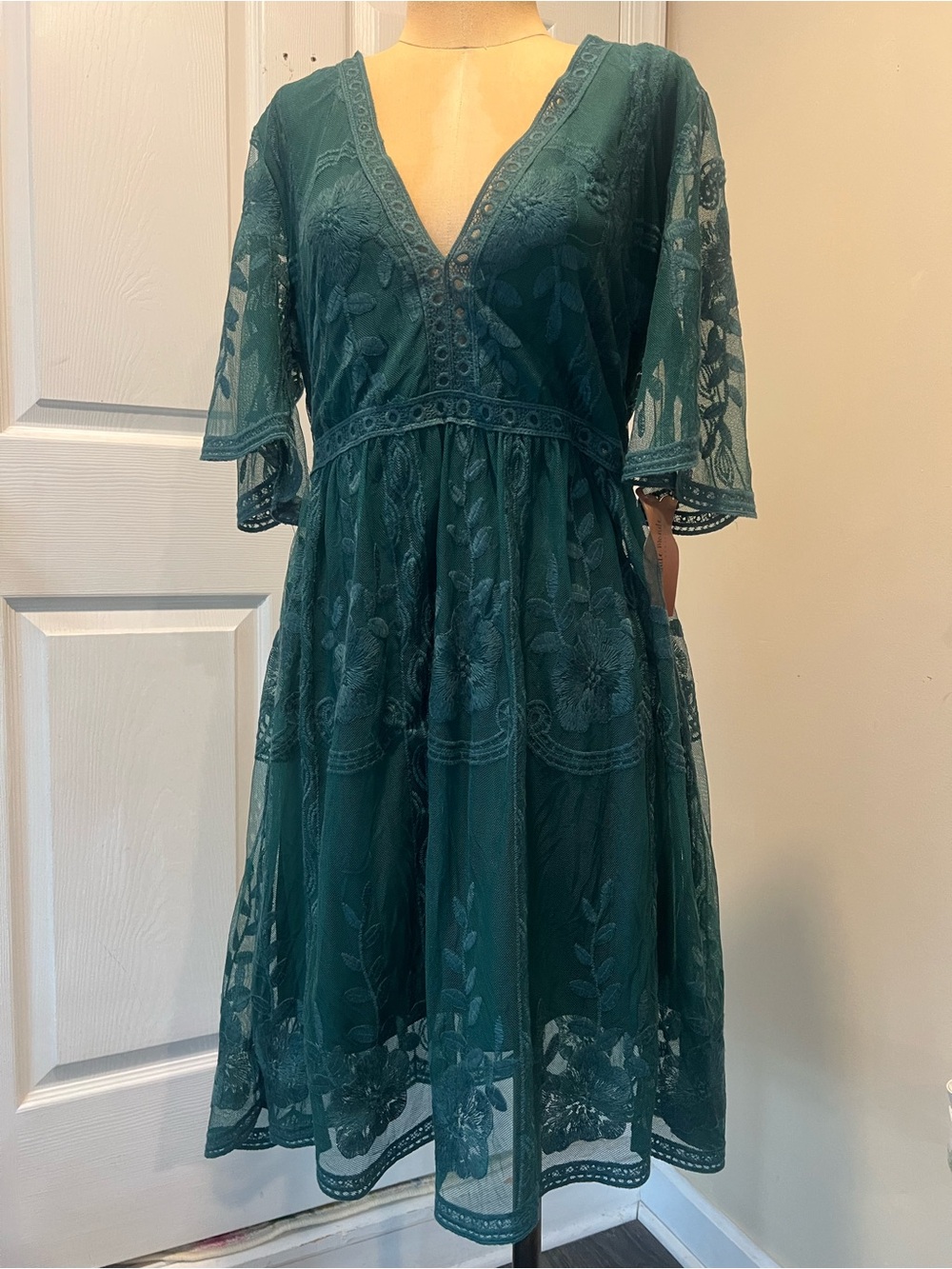 Haute Monde Green floral Lace Dress NWT size large fairy festival
